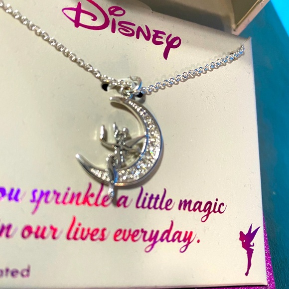 DISNEY NWT 2017 TINKER BELL FAIRY ON MOON SILVER PLATED NECKLACE ORIGINAL BOX - Picture 4 of 10